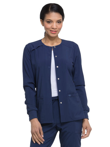 Dickies EDS Essentials Women Warm Up Scrubs Jacket Snap Front DK305, XL, Navy