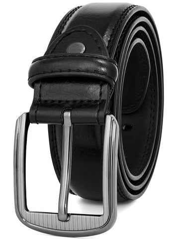GSG Mens Leather Belts Double Stitched Belts for Jeans, Suits, Work, Uniform with Single Prong Buckle Black 34-38 inch