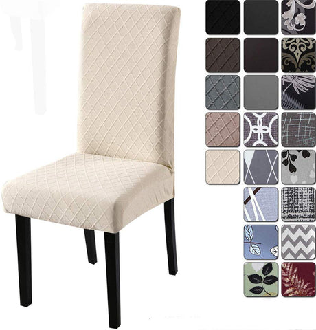 LINGKY Stretch Dining Chair Polyester Spandex Fabric Slipcovers Washable Removable Chair Slipcover Dining Chair Protector Cover, for Kitchen, Dining Room (Beige/Jacquard,Pack of 4)