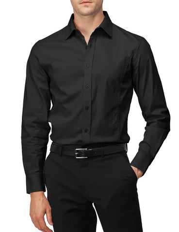 H2H Mens Wrinkle Free Slim Fit Dress Shirts with Solid Long Sleeve BLACK (US S, Asia M) (JASK14)