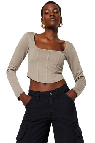 TRENDYOL Women's Straight Long Sleeve Slim Blouse, Stone, S