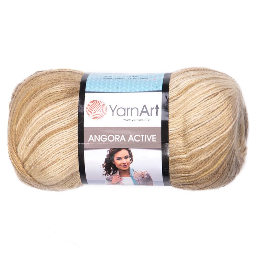 1 Skein YarnArt Angora Active Knitting Yarn, 25% Mohair 75% Acrylic, 100 g (3.5 oz), 500 m (546 yd), Yarn Weight 0: Lace, Variegated - 843