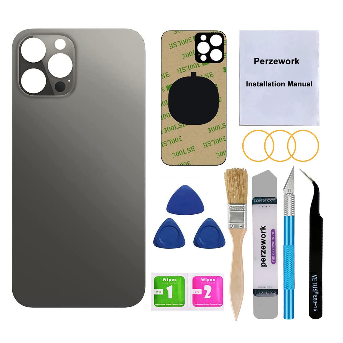 Perzework OEM Rear Back Glass Replacement for iPhone 12 Pro 6.1 inches with Reparing Toolkit (Graphite)