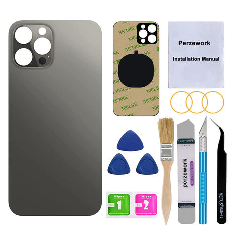 Perzework OEM Rear Back Glass Replacement for iPhone 12 Pro 6.1 inches with Reparing Toolkit (Graphite)