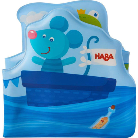 HABA Baby Bath Book Ahoy Animal Sailors! - Fanfold Style with 8 Pages Floats Upright in The Bath or Kiddie Pool