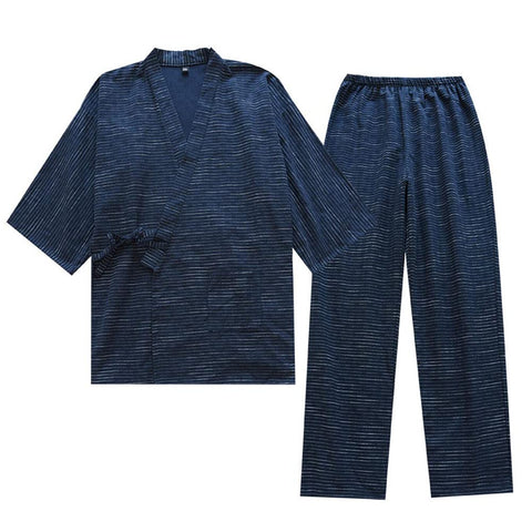 un-brand Men's Japanese Kimono Double Gauze Cotton Pajamas Suit Plus Size Zen Clothing Taoist Clothing (Size M, A1)