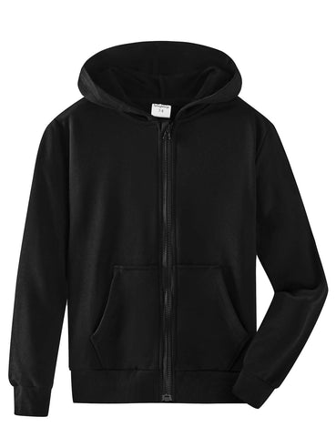 Spring&Gege Youth Solid Full Zipper Hoodies Soft Kids Hooded Sweatshirt for Boys and Girls Size 7-8 Years Black