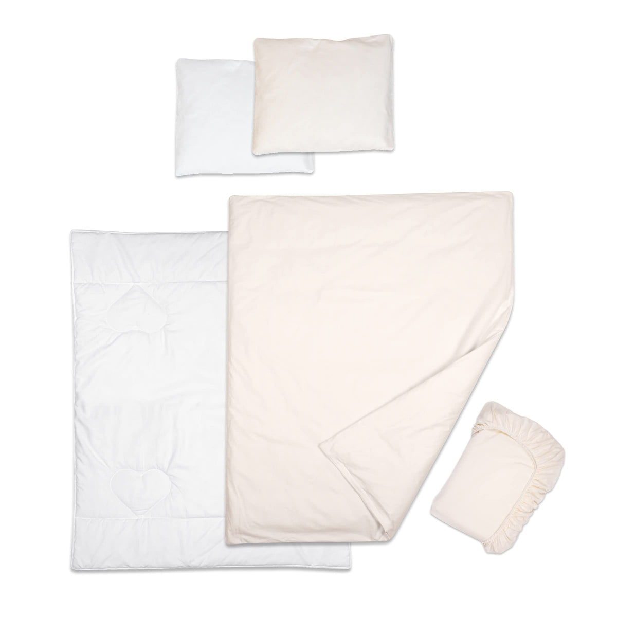 5 Piece Baby Bedding Duvet Pillow with Covers & Jersey Sheet fits 90x40cm Crib (Cream)