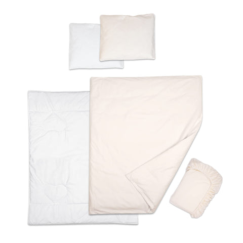5 Piece Baby Bedding Duvet Pillow with Covers & Jersey Sheet fits 90x40cm Crib (Cream)
