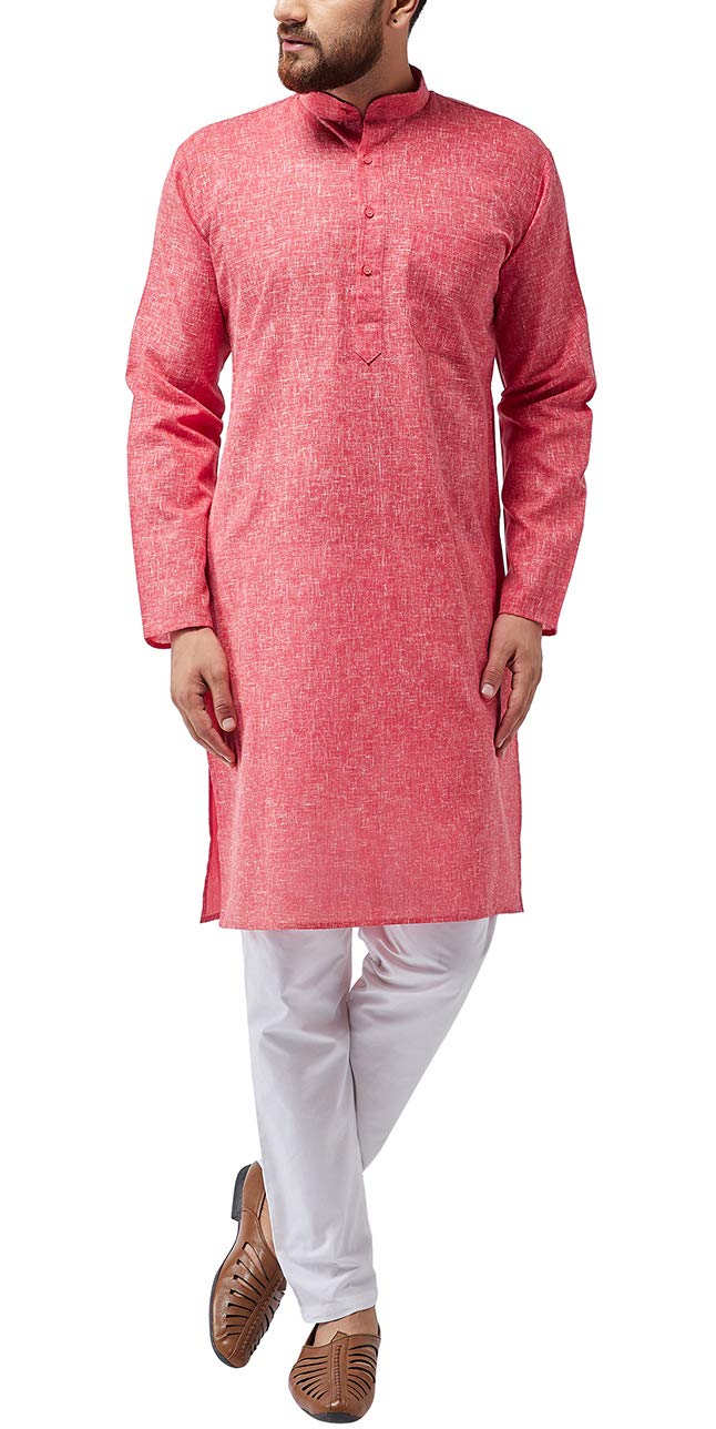 Sojanya (Since 1958, Men's Red Cotton Blend Only Long Kurta, Size: 38