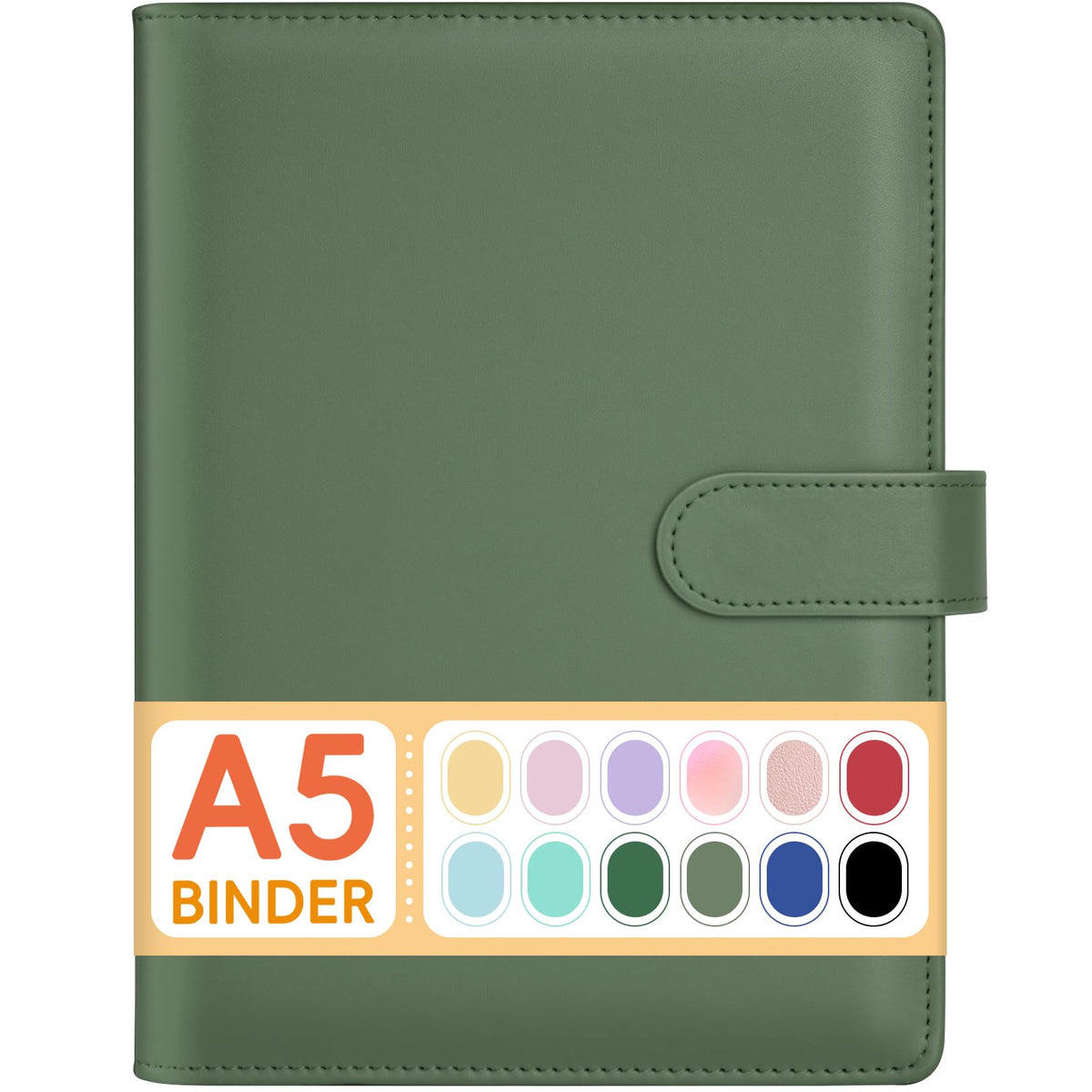 Sooez A5 Notebook Binder, 6 Ring Planner with Stylish Design, Loose Leaf Personal Organizer Binder Cover with Magnetic Buckle Closure, PU Leather Binder for Women with Macaron Colors(Olive Green)