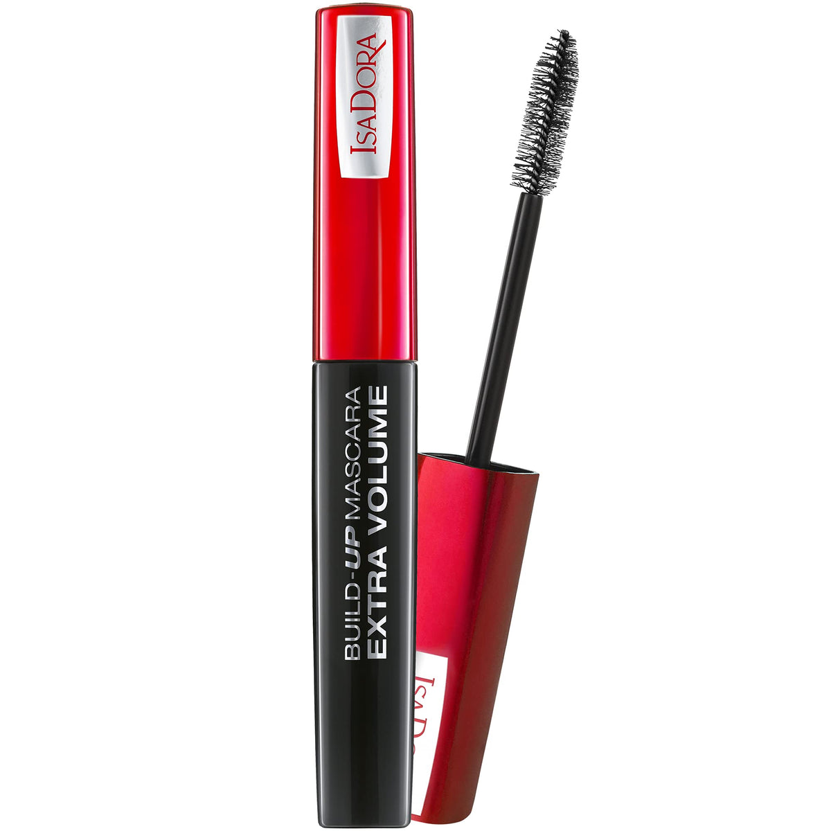IsaDora Build Up Mascara Black Extra Volume and Length - Long Lasting Lengthening Mascara for Sensitive Eyes - Cruelty Free Vegan Mascara for Thick Long Lashes 01 Super Black
