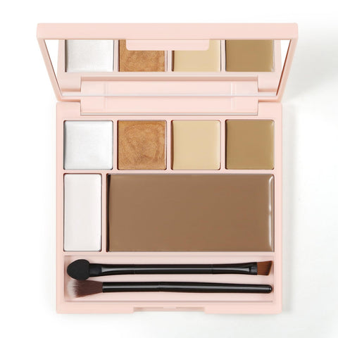 Boobeen 6 Colors Cream Contour Makeup Palette, Highlighter and Bronzer Palette Powder Kit with Mirror&Brush, Waterproof Concealer for Women