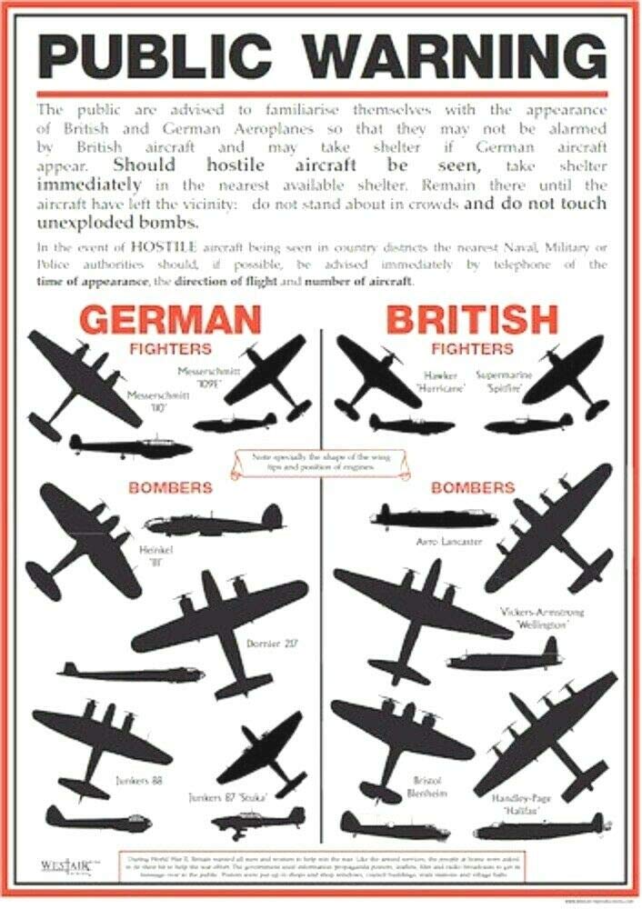 Westair World War 2 Public Warning Aircraft Identification Poster - A3