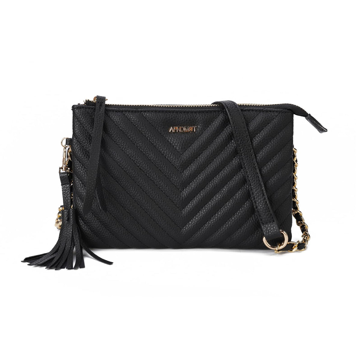 AFKOMST Women's Crossbody Bags Quilted Crossbody Shoulder Bags Multi Pocket Satchel Handbags Tasssel Messenger Purses Ladies Bag