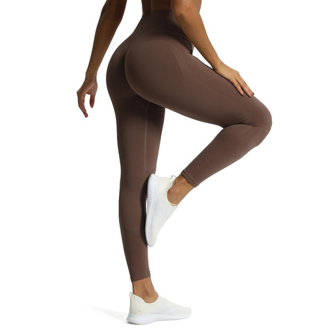 Aoxjox Workout Seamless Leggings for Women High Waisted Fitness Yoga Contour Sculpt Leggings (Fudge Coffee, Small)