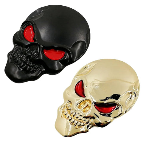 HSIXHAF 3D Metal Skull Car Sticker, 3D Skull Zinc Alloy Metal Car Sticker Skull Emblem Badge Car Styling Sticker Accessories for Car Motorcycle (Red Eye, 2 Pieces, Black and Gold)