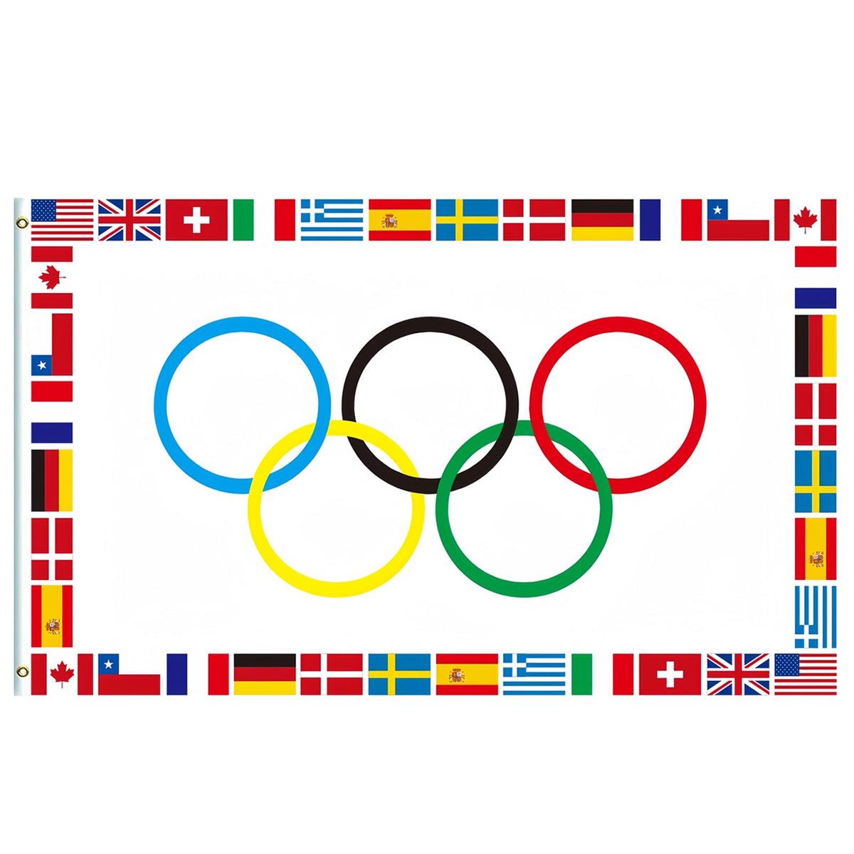 Large Olympic Flag 5ftx3ft,Oly Decorations Banner,Big Oly Flag for Olympic 2024 Decorations,Five Ring Flag for Olympic Games Themed Party Decoration 2024,Oly Rings Games Countries Sports Games