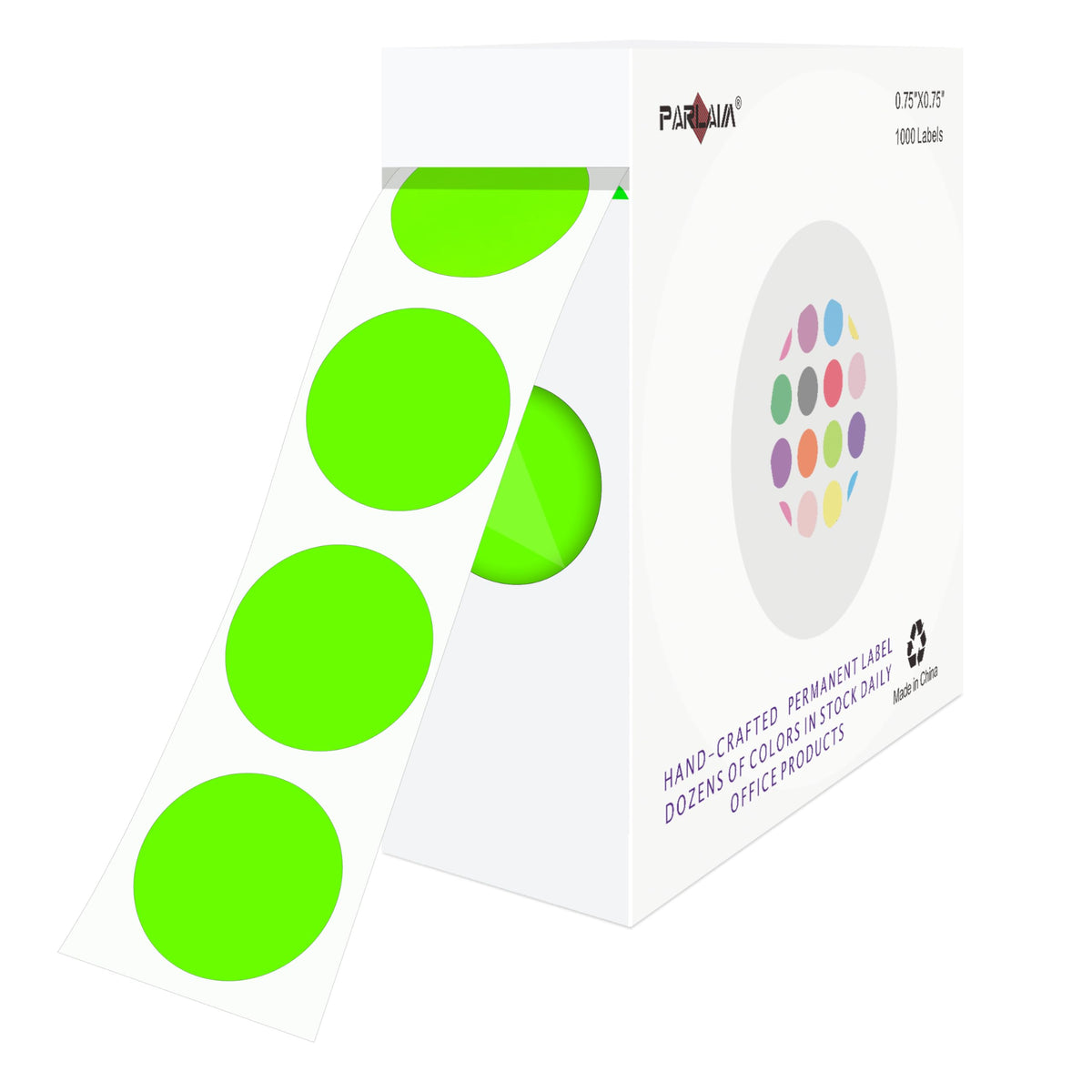PARLAIM 0.75" Round Color Coding Circle Dot Labels in Roll, 1000 Stickers per Dispenser Box, 3/4 inch Diameter for Office and Business, Fluorescent Green