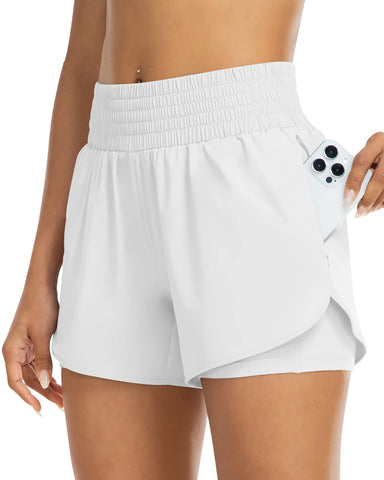 YEZII Womens High Waist Running Shorts Athletic Workout Quick Dry Shorts for Women with Pockets Gym Yoga White Summer Shorts, 1 Packs-white, M
