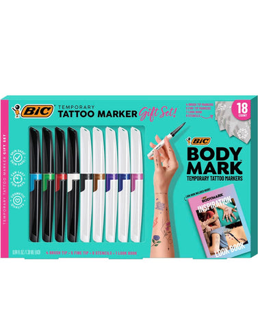 BIC BodyMark Temporary Tattoo Kit: 9 Markers, 5 Stencil Sheets, Inspiration Book