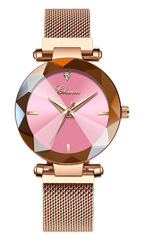 MASTOP Fashion Women Rose Gold Watch Japan Quartz Stainless Steel Magnetic Mesh Band Waterproof Ladies Watches (Pink)