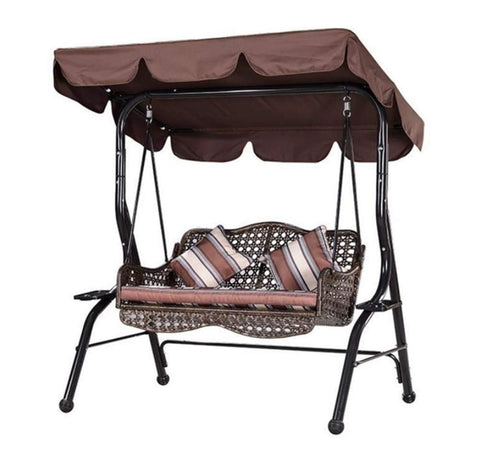 LINGKY Replacement Canopy for Swing Seat 2 & 3 Seater Sizes Hammock Cover Top Garden Outdoor (185x249x18cm,Brown)