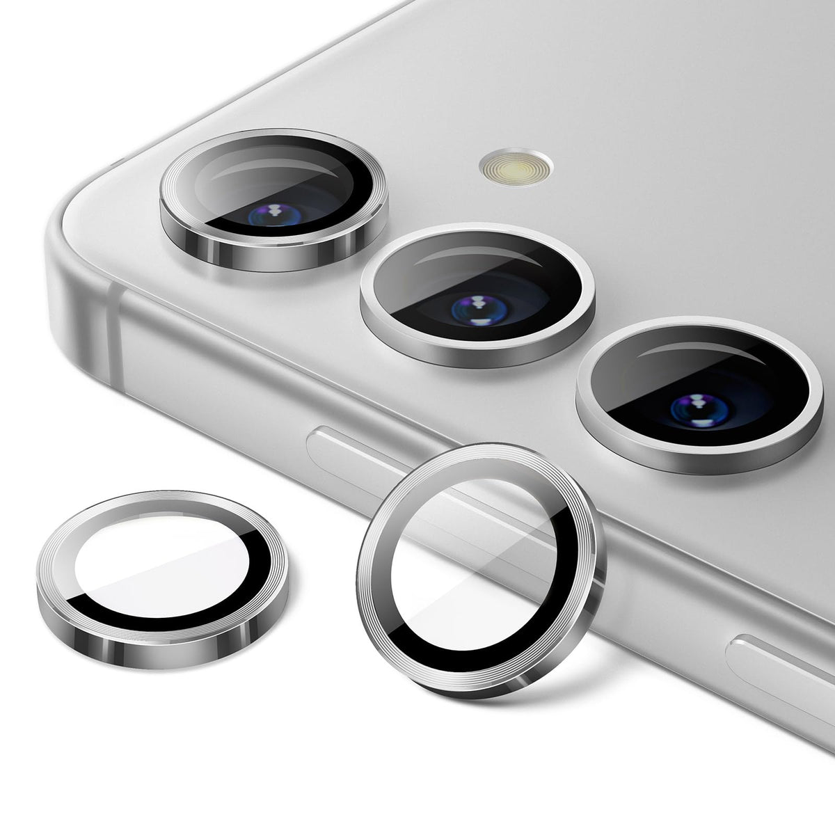 JETech Camera Lens Protector for Samsung Galaxy S24+ / S24 Plus, 9H Tempered Glass Metal Individual Ring Cover, Easy Installation Tray, HD Clear, 1 Set (Marble Gray)