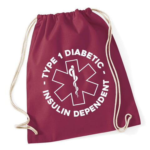Hippowarehouse Type 1 Diabetes - Insulin Dependent Drawstring Cotton School Gym Bag 37cm x 46cm, 12 litres