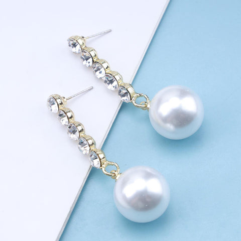 Yheakne Vintage Pearl Drop Earring Gold Rhinestone Diamond Stud Earrings Cubic Crystal Earrings Wedding Pearl Earrings Jewelry for Women and Girls