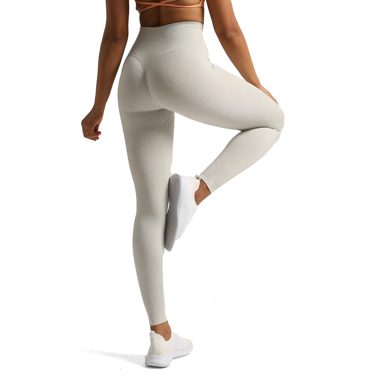Aoxjox High Waisted Workout Seamless V Glute Seam Leggings for Women Yoga Metamorph Pants 26" (Green Tint Marl, X-Small)