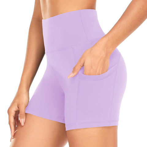 Womenâ€™s Biker Shorts with Pockets -5â€ High Waist Tummy Control Black Yoga Shorts for Workout,Running, Athletic(S,LP)