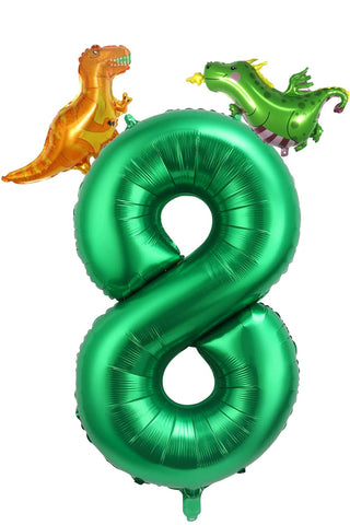 8th Dinosaur Dark Green Birthday balloons,40inch number 8 Mini Dinosaur Aluminium Balloon for Kids Birthday Baby Shower Party Decorations