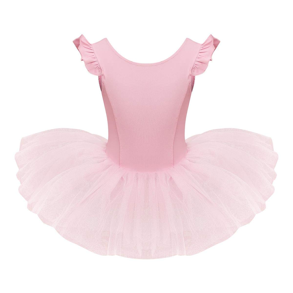IDOPIP Girls Ruffle Sleeves Ballet Dance Dress Tutu Skirted Leotard for Toddler Kids Ballerina Dress Gymnastics Dancewear Costume Pink 4-5 Years