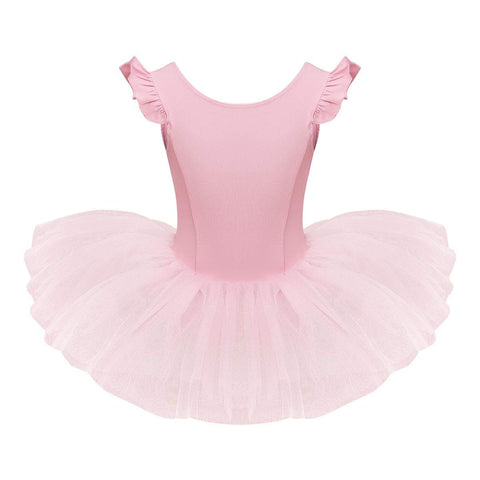 IDOPIP Girls Ruffle Sleeves Ballet Dance Dress Tutu Skirted Leotard for Toddler Kids Ballerina Dress Gymnastics Dancewear Costume Pink 4-5 Years