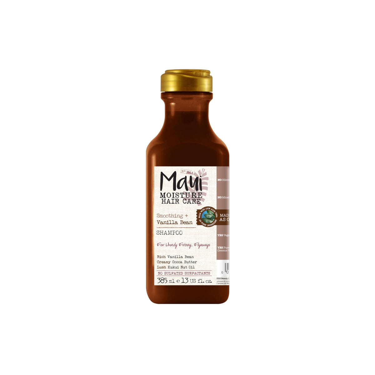 Maui Moisture Anti-Frizz Vegan Smoothing + Vanilla bean Aloe Vera Shampoo for Frizzy Hair 385 ml