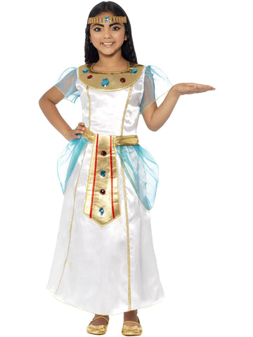 Smiffys Deluxe Cleopatra Girl Costume, White with Dress & Headpiece, Girls Fancy Dress, Child Dress Up Costumes