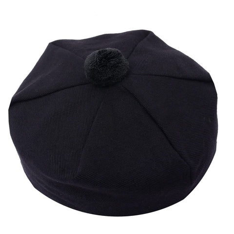 Scottish Traditional Tam o Shatner Acrylic Wool Tammy Hat Pom Pom One Size Various Tartans Beret Balmoral Flat Kilt Bonnet (Plain Black)