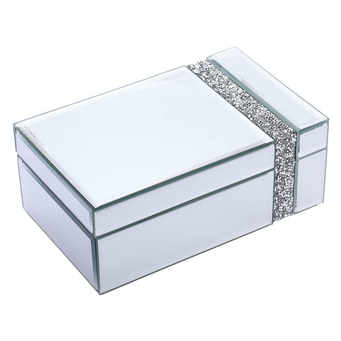 Hipiwe Diamante Glass Jewelry Box Silver Mirrored Trinket Organizer Treasure Chest Box Storage Decorative Box Luxurious Gift for Women Girls