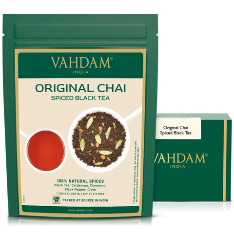 VAHDAM, India's Original Masala Chai Tea Loose Leaf 200g (100 Cups) Blend of Black Tea | Cinnamon, Cardamom, Cloves & Black Pepper | Ancient Indian House Recipe of Spiced Masala Tea
