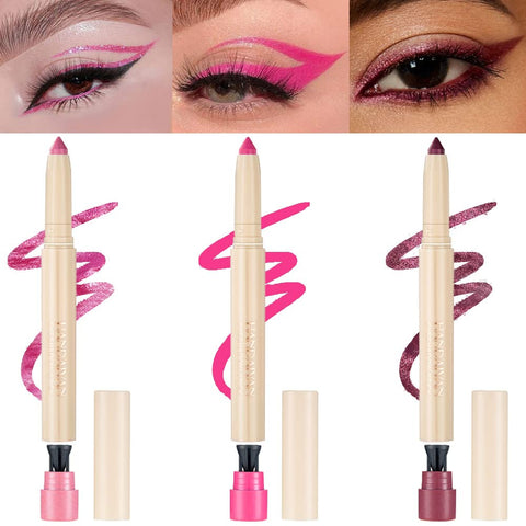 BINGBRUSH 3 Pcs Cream Eyeshadow Stick, Matte Metallic Pink Red, Twist-up Design & Built-in Sharpener, Easy-to-Apply and Compact for Travel