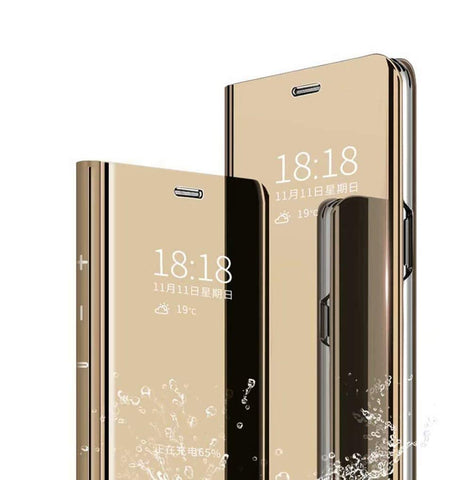 Wuzixi Case for Samsung Galaxy M11. Plating Ultra Slim Fit Mirror Makeup Plating Flip Case, Mirror Protective Case with Kickstand, phone case for Samsung Galaxy M11.Gold