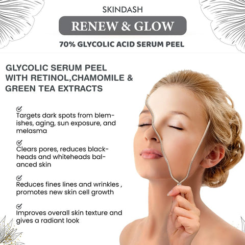 70% Glycolic Acid Serum Peel - with Retinol & Chamomile Green Tea ExtractS (Professional Skin Peel) For Wrinkles, Acne Scars, Fine Lines, Collagen Boost - Anti -Aging Alpha Hydroxy Acid 1oz Bottle