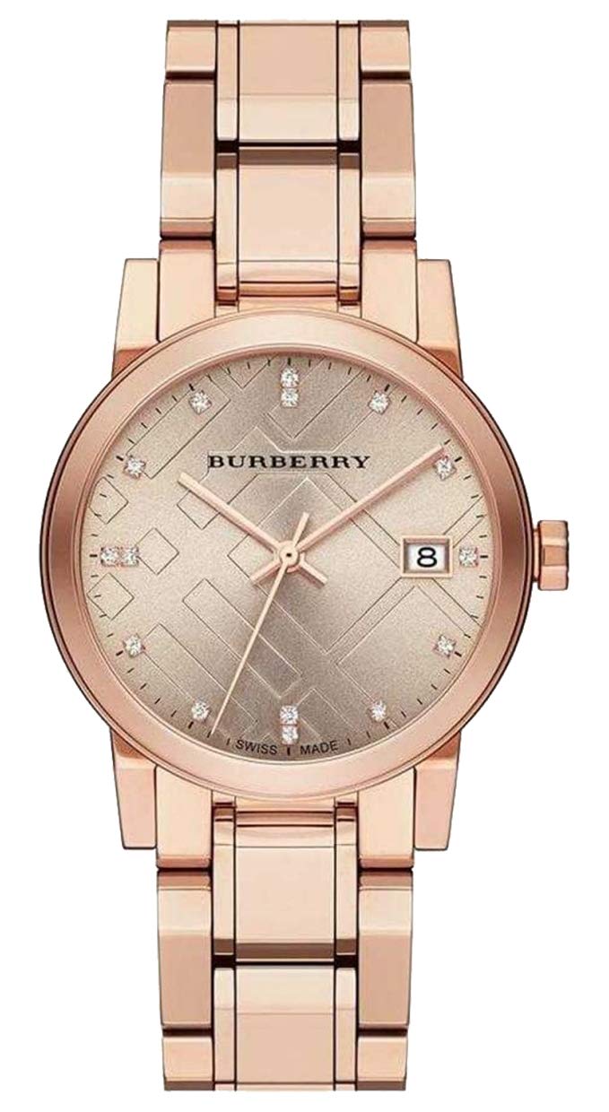 Rare Swiss Diamonds Rose Gold Date Dial 34mm Women Wrist Watch The City BU9126