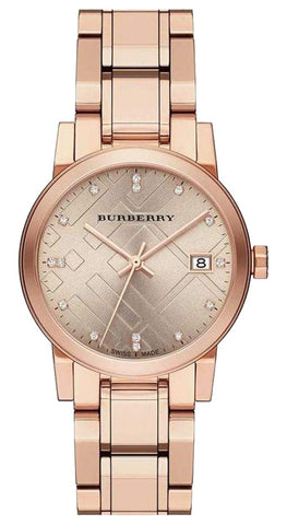 Rare Swiss Diamonds Rose Gold Date Dial 34mm Women Wrist Watch The City BU9126