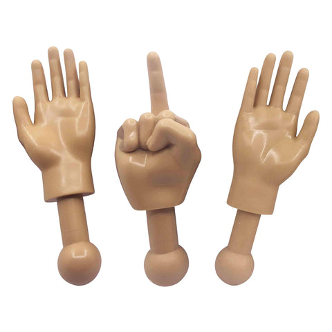 Tiny Hands 4.5-Inch Novelty Toys | Tan Left and Right + Middle Finger Hand | Plastic Puppets with Holding Sticks | Funny Gag Gifts, Figures for Imaginative Playtime