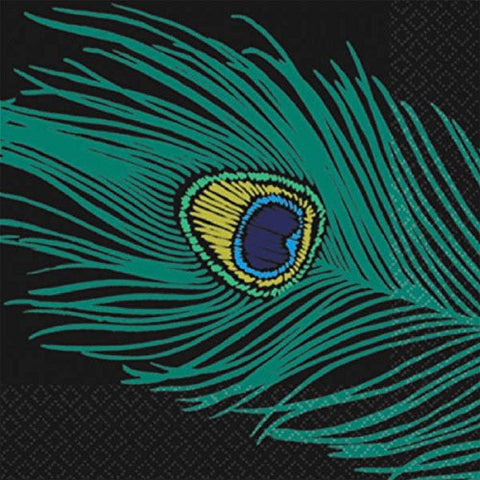 Amscan Party Perfect Teal Peacock Plumes Print Luncheon Tableware Napkins (Pack Of 16), Multicolor, 6.5"x 6.5"