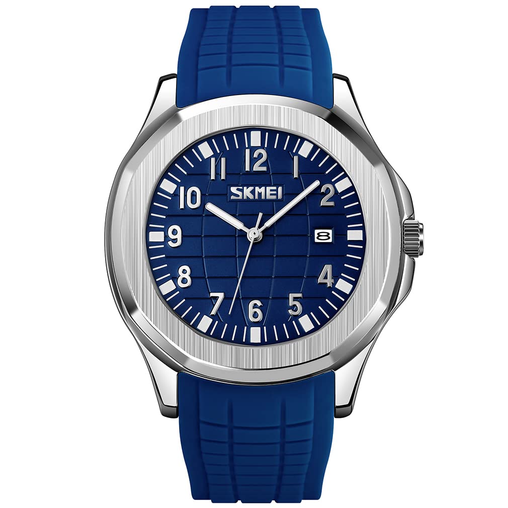 SKMEI Watches for Men Silicone Easy Read Waterproof Sport Casual Fashion Analog Quartz Luminous Fathers Gifts Blue Wrist Watch