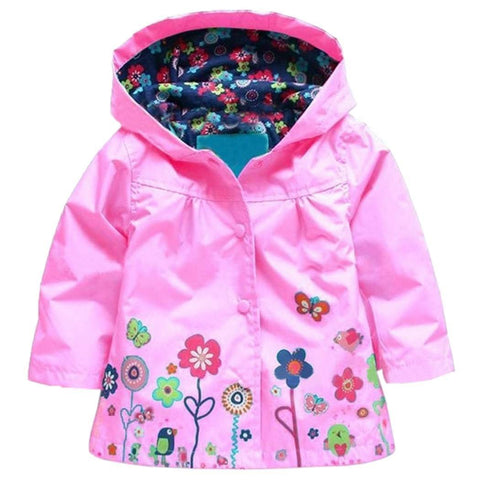 TAOJIAN Cute Hoodie Outwear Baby Girls Kids Waterproof Hooded Coat Jacket Raincoat (1-2T, Pink)