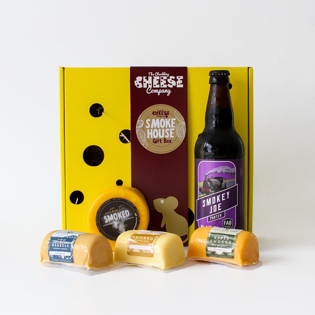 The Smokehouse Cheese and Beer Gift Box. Packed Full of Delicious Smoked Inspired Foodie Gifts for A Wonderful Unusual Gift for Men and Women. The Chuckling Cheese Company.